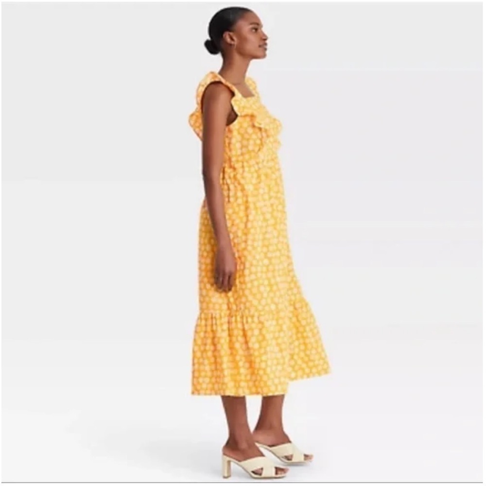 WHO WHAT WEAR Yellow Polka Dot Midi Dress, EUC!